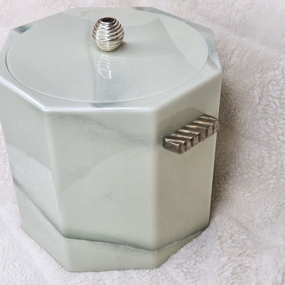 Vintage Faux Jade Acrylic Hexagon Ice Bucket W/lid Barware Cocktail - Picture 5 of 11